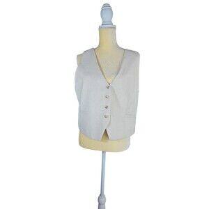 New WORTHINGTON Women's  Beige Vest Size L Button Down MSRP $49.00